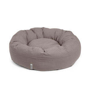 round dog bed in timeless design and checquered organic fabric